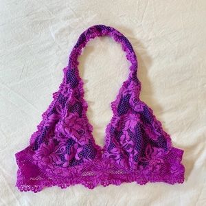 free people purple lace halter bra top size s/p